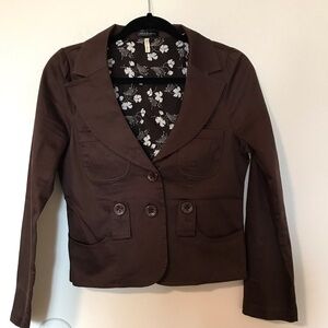 Y2k Brown Women's Blazer with Floral Lining